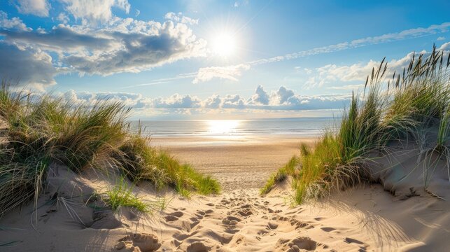Stunning panoramic views of Formby beach under the summer sun in 2019