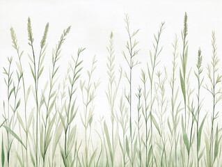 Minimalist illustration of tall green grasses swaying gently, serene natural pattern in soft tones