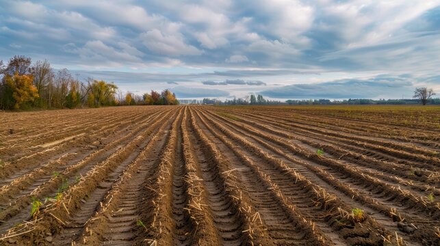 Tractor tracks on a fallow field awaiting next season