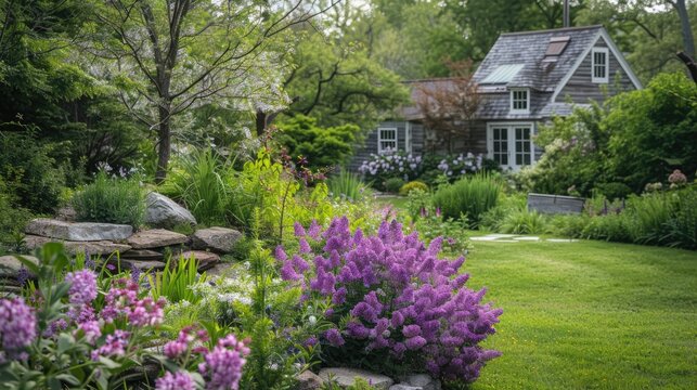 The vibrant purple hue of syringa vulgaris blooms against a natural garden backdrop in April