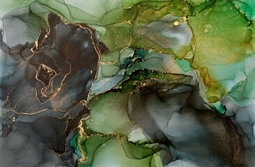 Obraz premium Natural luxury abstract fluid art painting in alcohol ink technique. Tender and dreamy wallpaper. Mixture of colors creating transparent waves and golden swirls. For posters, other printed materials