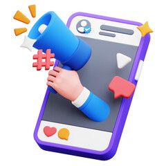 3d social media marketing with smartphone