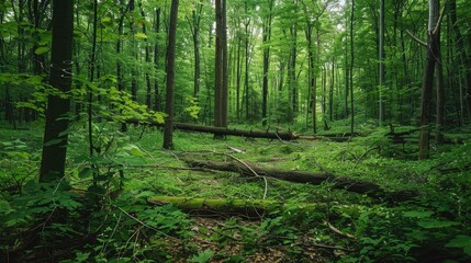Obraz premium Thick forest of green with downed trees