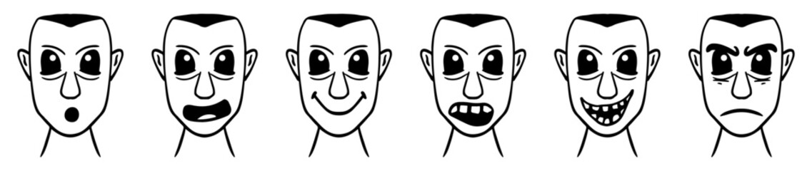 people Faces Silhouette Vector Set. boy. man