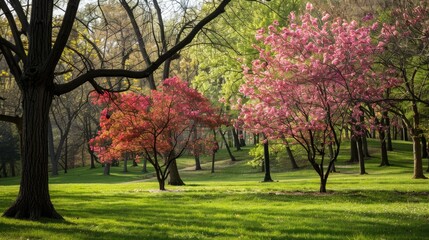 Naklejka premium Spring Trees in the Park Park s Spring Foliage