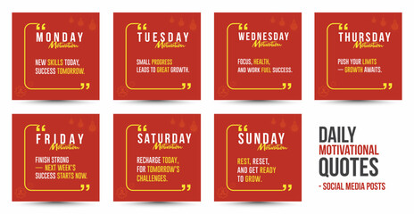 Daily Motivational Quotes Set Social Media Post Design Templates Vector. Corporate, Skills, Growth, Success, Branding, Inspirational Quotes Templates