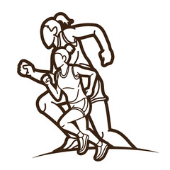 Women Running Mix Action Marathon Runner Cartoon Sport Graphic Vector