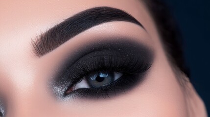 Obraz premium A bold mix of matte black and dark brown eyeliner swatches, paired with frosted eyeshadow for a dramatic 90s-inspired eye.