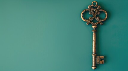 Motivation through antique key on green background