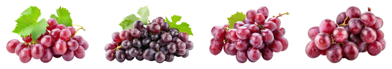 Fototapeta premium Vibrant Clusters of Fresh Purple Grapes on Transparent Background