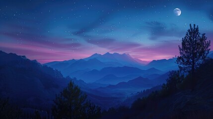 Morning Mountain View Before Sunrise