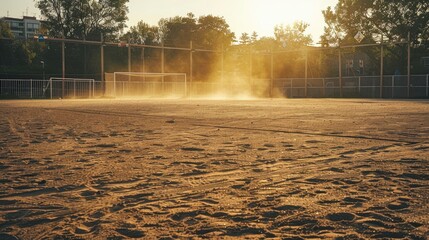 Soccer field sand shot from suburb
