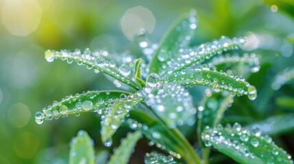 Morning plant adorned with beautiful water droplets