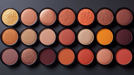 A collection of metallic bronze and copper eyeshadow swatches, paired with dark liner for a smoky 90s vibe.