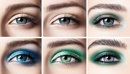 Naklejka premium A collection of metallic eyeliner swatches in Cybergem and Skylight Blue, paired with matte Escapist Green shadows for a dynamic contrast.