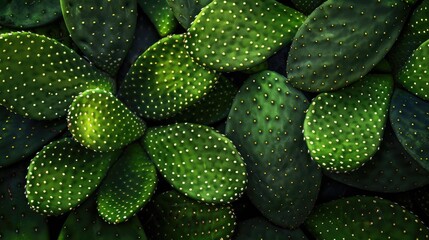 Spiky green prickly pear cactus leaf background