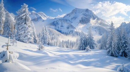 Obraz premium Snowy mountain in winter s beauty