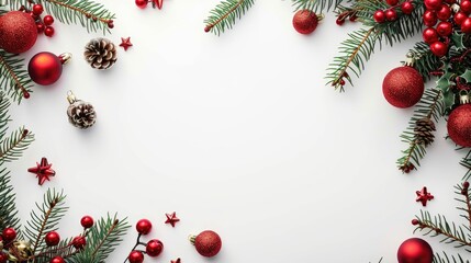 Holiday Greeting Card with Festive Decor on White Background