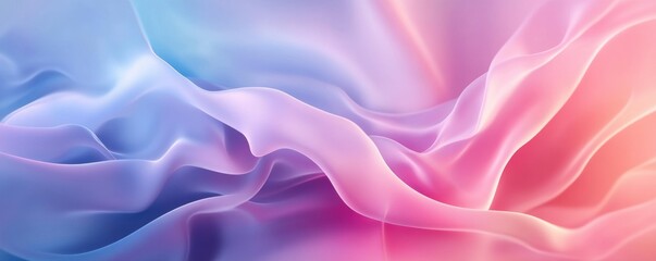 Fototapeta premium A soft gradient of blue and pink fabric waves, creating an ethereal and dreamy aesthetic.