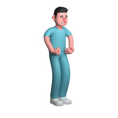 Nurse Male Professional. A male nurse is seen clenching both of his fists in front of his body, as if he is furious or very angry. 3D Healthcare Illustration