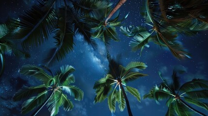 Sky at night with palm and coconut trees