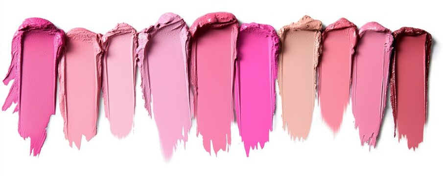 A creative mix of matte and satin Cool Pink lipsticks, swatched side by side for a modern, high-fashion look.