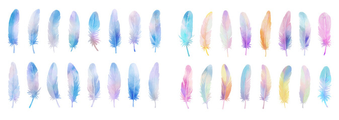 カラフル羽根イラストセット