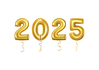Happy new year 2024, realistic golden foil number balloons with serpentine.