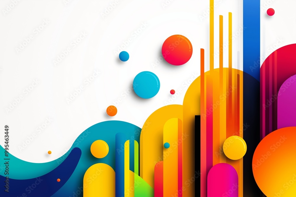 Fototapete Colorful background with many different colored circles and lines. The circles are of different sizes and colors. graphics design in a white background