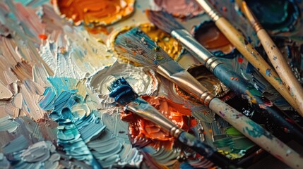 Obraz premium Oil paints and brushes arranged on a palette