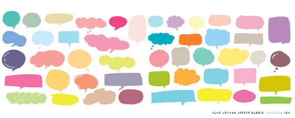 Cute vector speech bubble colorful set,Hand drawn set of speech bubbles with handwritten for book ,card, business, poster design. Vector illustration design for fashion fabrics,cute doodle
