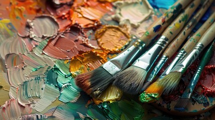 Obraz premium Oil paints and brushes arranged on a palette