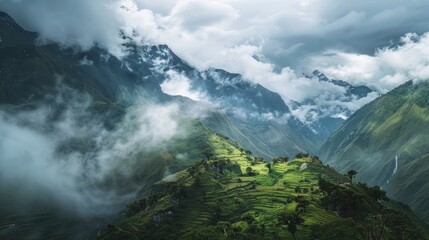 Mountain scenery with cloudy skies