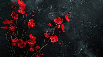 Red flowers on black backdrop