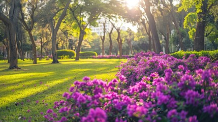 Naklejka premium Purple flowered bushes in the park