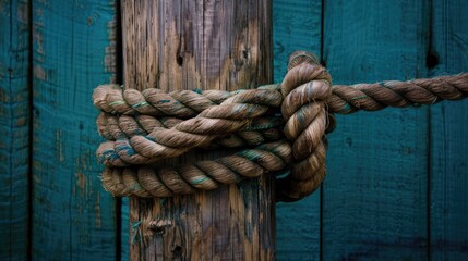 Ropes tied tightly around a wooden pole