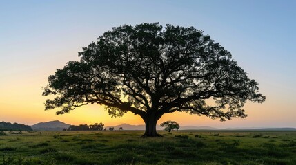 Obraz premium Outline of large tree against morning sky