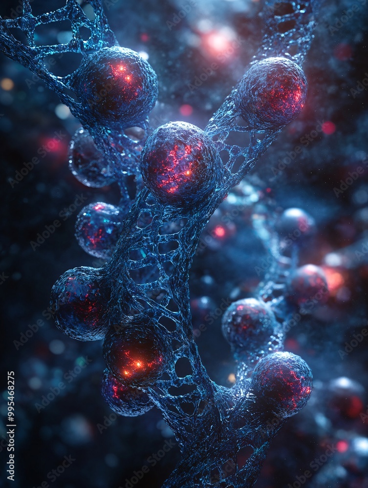 Poster the intersection of biology and emotion, showing oocytes nestled within dna strands filled with gene