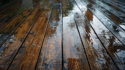 Reflections on wet wooden floor