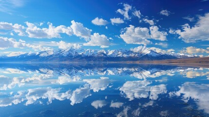 Reflection of mountains and blue sky in the lake