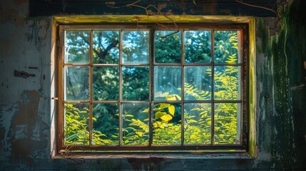 Old house s glass window in rectangular shape