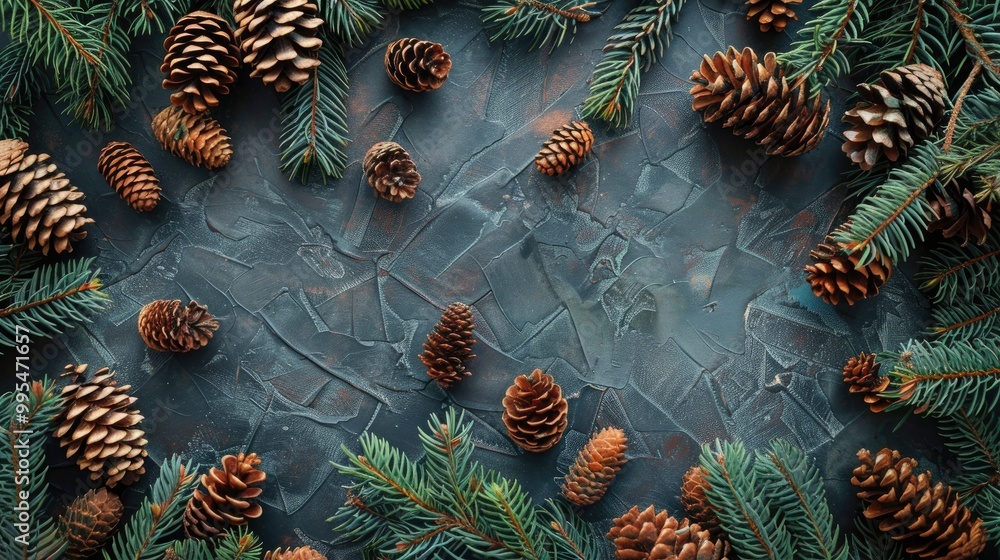 Aufkleber innovative design of festive tree branches and cones room for text nature themed new year concept fl