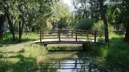 Moscow s summer features a grassy wooden bridge