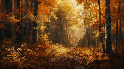 Fototapeta premium October s Mixed Forest Landscape in Golden Autumn
