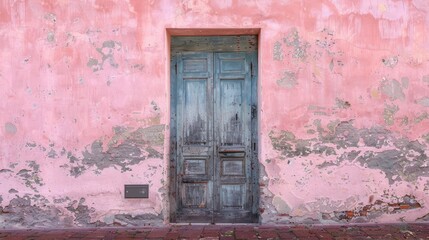 Old door on new pink wall