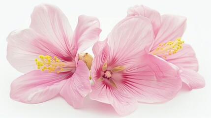 Obraz premium Pink flowers with yellow stamens on white background Isolated flower photo