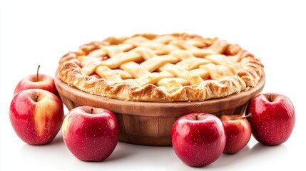 "A Sweet Treat: The Perfect Pair of Apples and Apple Pie Against White"
