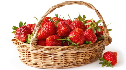 Ripe strawberries in a basket on white background
