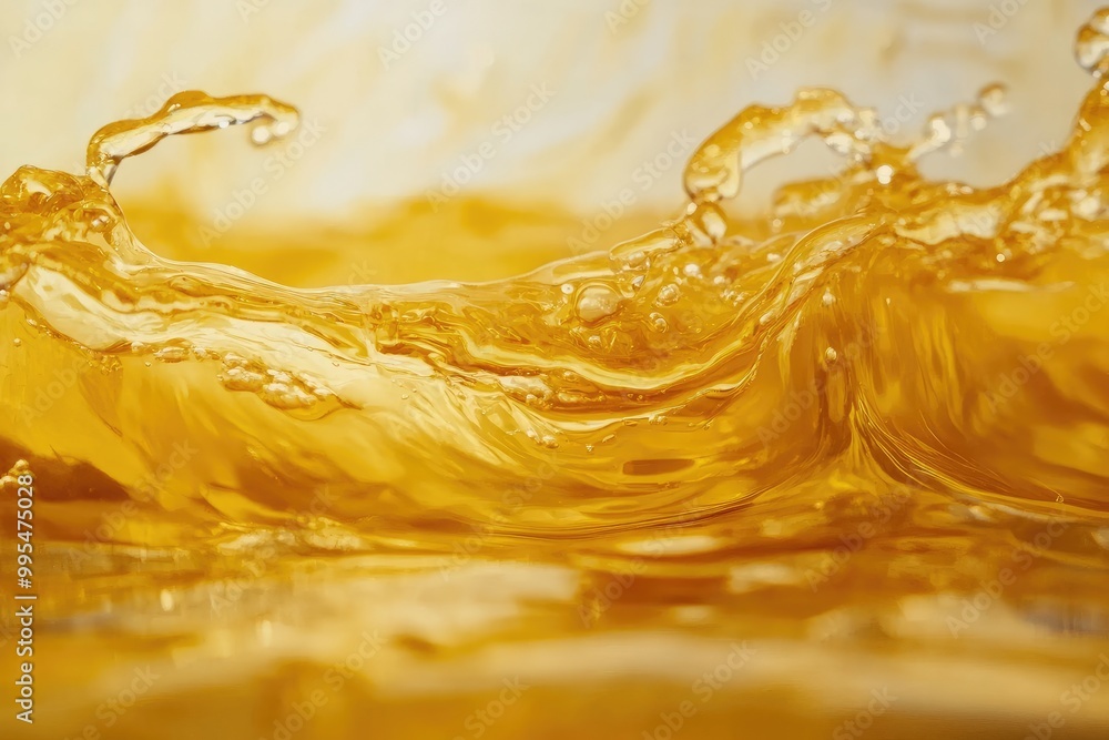 Poster golden liquid splashing in motion. perfect for showcasing products or promoting concepts related to 