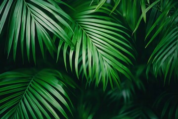 Close-up View of Lush Green Palm Fronds